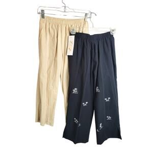 Lot of 2 NWT VTG Lily of California Black Tan Embroidered Pants Women's Sz Small